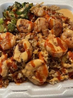 Hibachi shrimp with fried rice (minus sweet carrots and added extra fried rice)