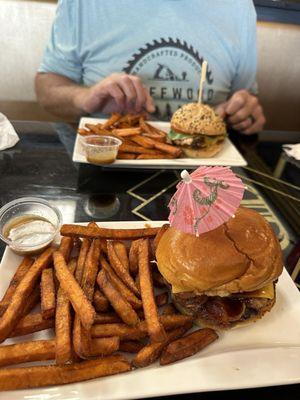 Burger and sweet potato fries.