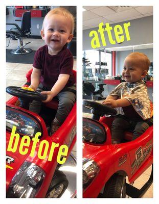 Sutton's first cut at 14 months.... happy customer!