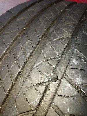 faulty flat repair  plug inserted incorrectly and stabbed thru side of tread instead of hole