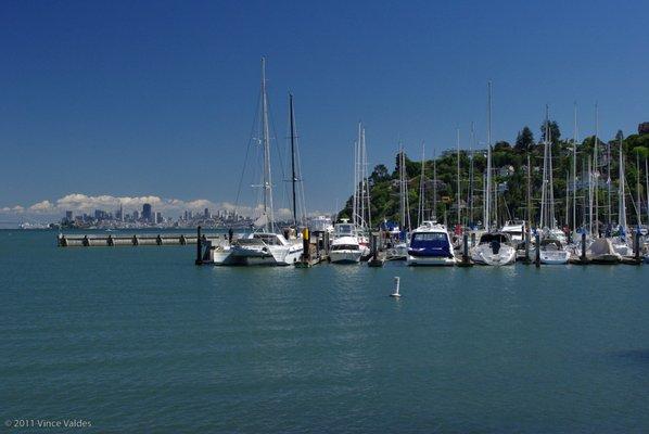 City view from San Francisco Yacht Club harbor.