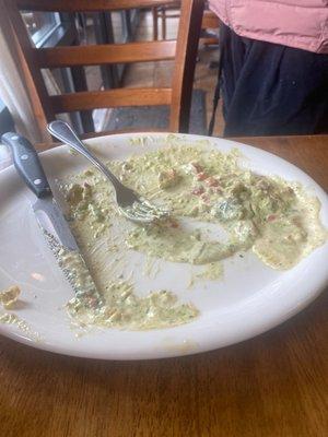 Empty plate of pesto crepe