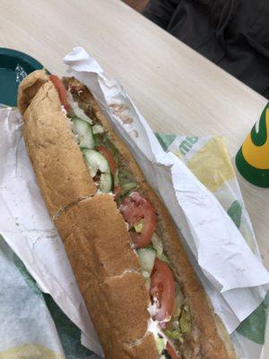 A delicious tuna foot long.