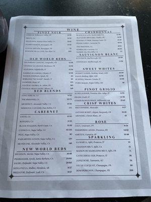 Wine menu