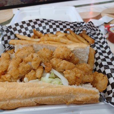 Shrimp po' boy and fries