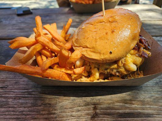 Montana Burger with sweet potato fries. Amazing!!