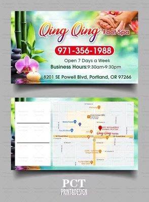 Business card with hours and location