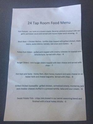 Soft open food menu at 24 Taproom.