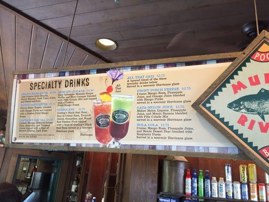 Mixed drink menu