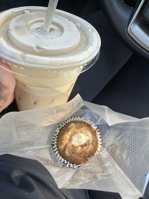 Pumpkin cream cheese muffin, and a sweetheart coffee