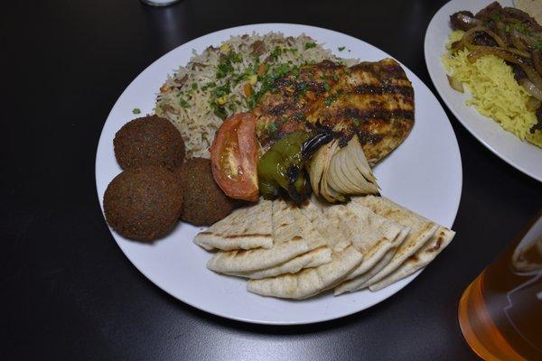 Mediterranean Chicken platter with Falafel