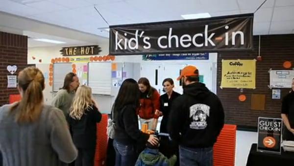 Kid's check-in on a busy Sunday morning.  Our check-in team rocks!