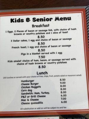 Kids n senior menu!!!!