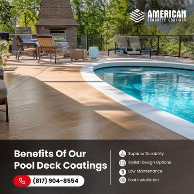 Transform your poolside paradise with our top-notch deck coatings. 

 Call us at (817) 904-8554 & claim your FREE quote today!