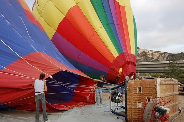 Filling the balloon.