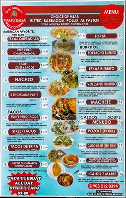 Dos amigos taqueria menu