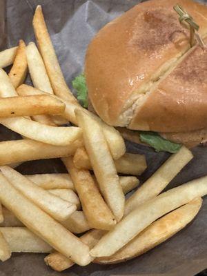 Coop chicken sandwich with fries $21