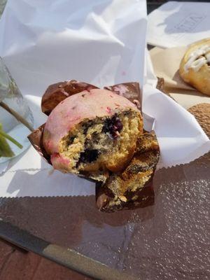 BlackBerry muffin with raspberry frosting which was delicious and almost as big as my head!