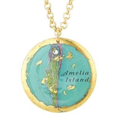 Amelia Island Vintage Map Pendant. Exclusive to Amelia's Fine Jewelry