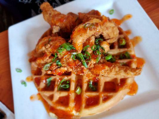 Chicken and Waffle with Jalenpeno jelly