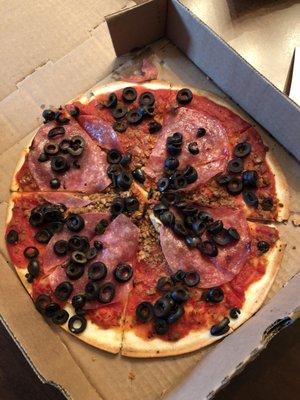 Black Olives, Salami, Italian Sausage