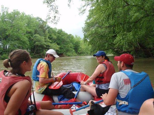 On a raft with friends.