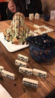 Fun hang out place and generous on food portions.  Had the green tea lava toast and Hot taro tea while playing dominoes