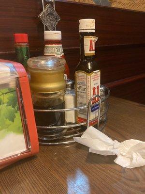 Condiments on table