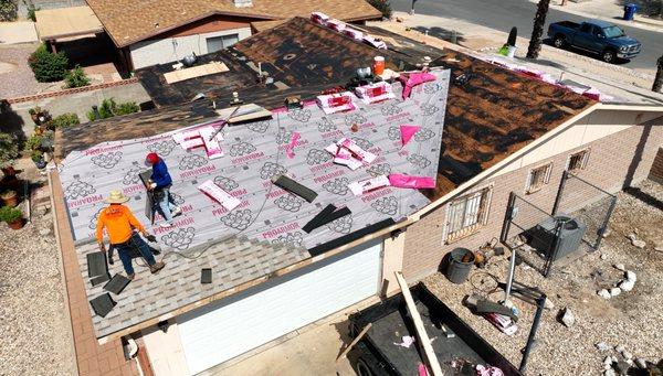 Owens Corning underlayment and shingle roof installation. Quality materials only.