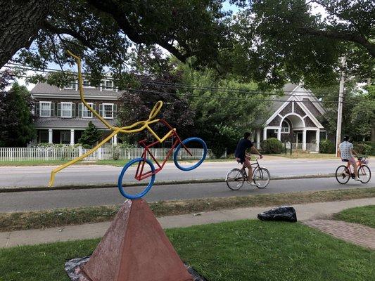 "Speedo" sculpture by JayLagemann.com was recently installed right by the bike path in front of Edgartown Cycles.