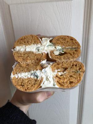 Jalapeño cheddar bagel with chive cream cheese