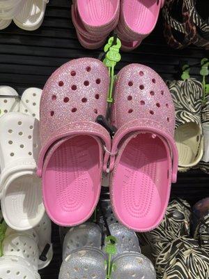 Pink sparkly crocs