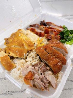 Three meats combo with rice (chicken, duck, and roast pork)