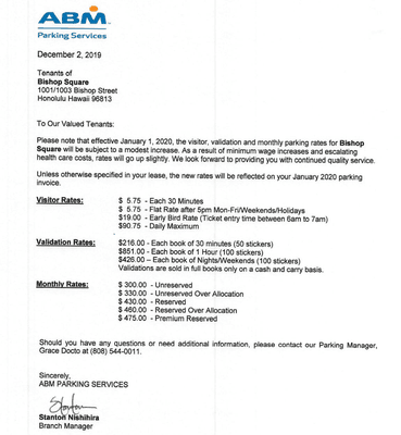 Parking Rates Eff Jan 1 2020