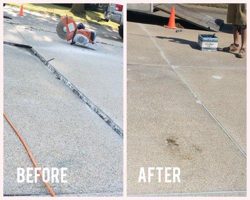 Concrete Medic was able to use our poly foam mudjacking method to lift various pads on this driveway.