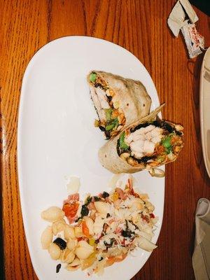 Asian chicken wrap with pasta salad