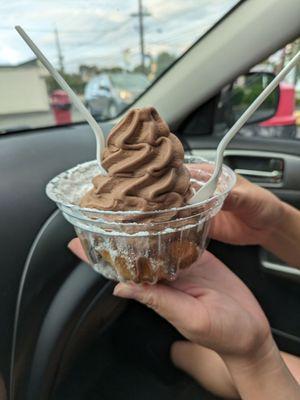 Almond chocolate soft serve and fried Oreos