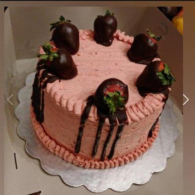 Strawberry Icecream Cake with Chocolate covered Berries