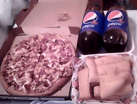 Lrg Pizza w/ Ham, Pineapple & Bacon, 14 Breadsticks and 2 - 2 Liters of Pepsi.