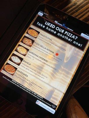 Pizza menu