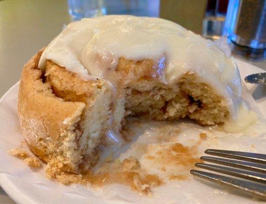 Weekend cinnamon rolls, gooey frosting dripping down!