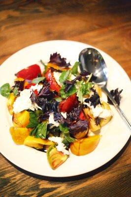 Burrata, heirlooms and fresh lettuces.