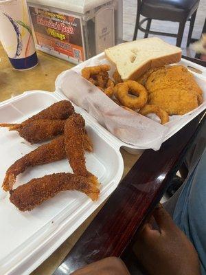 Shrimp and fish combo. I have had the catfish, tilapia, flounder all good.  My favorite was the catfish. Fcut. O rings are good too.