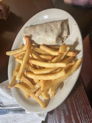 Kids bean/cheese burrito and fries