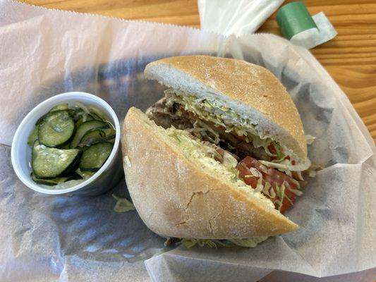 Bleu Moon Roast Beef Sandwich w/cucumber salad.