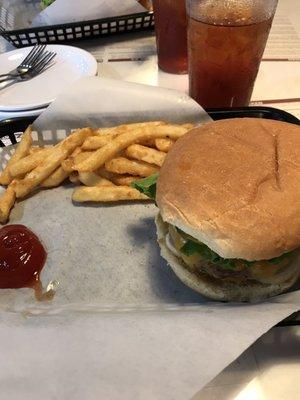 Cheese burger and fries. 1/3 pound. Hard to get my mouth around it.