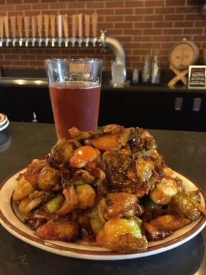 Sweet and Spicy Brussels Sprouts and a Long Trail Cranberry Gose.