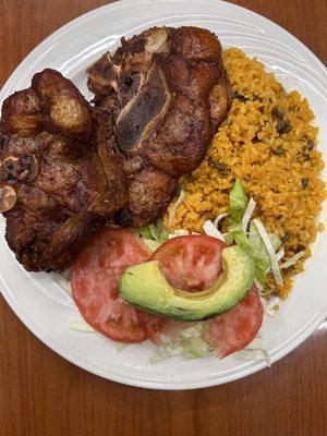 Puerto Rican rice W/ Pork chops dinner