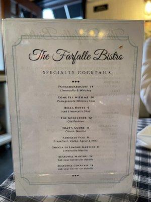 Drink menu (cocktails)