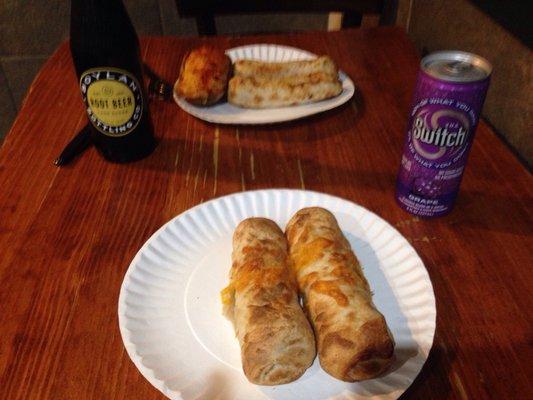 Far side- doughboys( cheesy chicken doughy magic) and Twice - baked Potato near side- dough cousin (ham, broccoli, cheese)